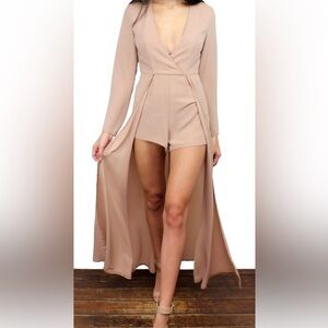 Luxxel Romper Maxi Over Layer Skirt in Dusty Pink. Size Small